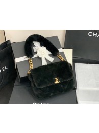 Fake Chanel flap bag Shearling Lambskin & Gold-Tone Metal AS2240 black HY15186pE71