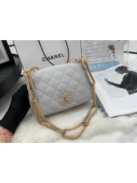 Fake Chanel Flap Lambskin Shoulder Bag AS2975 light gray HY15905Iw51