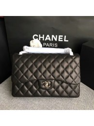 Fake Chanel Flap Shoulder Bags Black Original Lambskin Leather CF1113 Silver HY1944eZ32