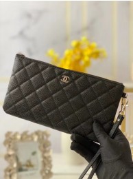 Fake Chanel Grained Calfskin Clutch Bag & silver-Tone Metal A009 black HY10339eZ32