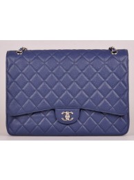Fake Chanel Maxi Quilted Classic Flap Bag Blue Cannage Pattern A58601 Silver HY12634yQ90