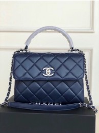 Fake Chanel original lambskin top handle flap bag AS92236 royal blue&silver-Tone Metal HY5520ny77