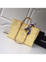 Fake Chanel Original Tote Shopping Bag Canvas Calfskin & Silver-Tone Metal 92298 Yellow HY5742lF58