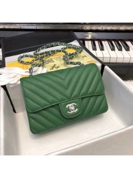 Fake Chanel Small Classic Handbag Grained Calfskin & silver-Tone Metal A69900 green HY10875kw88