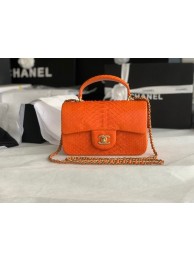 Fake Chanel Snake skin mini flap bag with top handle AS2431 orange HY17000Iw51