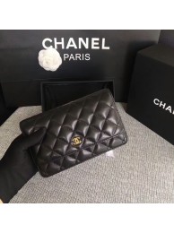 Fake Chanel WOC Flap Bag Black Original Sheepskin Leather 33814 Glod HY8299GR32