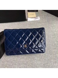 Fake Chanel WOC Flap Bag Patent Leather A33814C Dark Blue HY9274Sq37