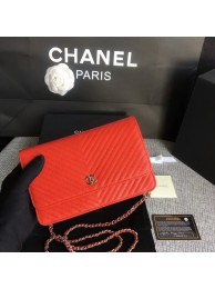 Fake Chanel WOC Flap Shoulder Bag Red Calfskin Leather A33814 Silver HY21072lF58