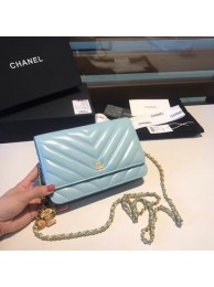 Fake Chanel WOC Original sheepskin Leather Flap Shoulder Bag D33814 Light blue HY8973xR88