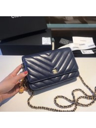 Fake Chanel WOC Original sheepskin Leather Flap Shoulder Bag D33814 Royal Blue HY16105ny77