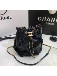 Fake Cheap CHANEL Calfskin small drawstring bag & gold-Tone Metal AS1613 black HY11295Kt89