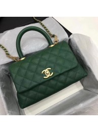 Fake Cheap Chanel Classic Top Handle Bag Green Cannage Pattern A92290 Gold HY16770Kt89