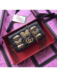 Fake Gucci GG Marmont Animal Studs mini Bag 488426 Black HY23570Iw51