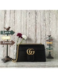 Fake Gucci GG Marmont Crocodile Leather Shoulder Bag 431777 Black HY25395Iw51