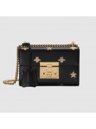 Fake Gucci Padlock Bee Star small shoulder bag 432182 BLACK HY10795Iw51