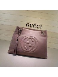 Fake Gucci Soho Medium Tote Bag Calfskin Leather 308982 Pink HY21439GR32