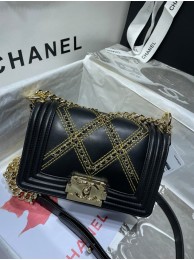 Fake Small BOY CHANEL Handbag Crumpled Calfskin & Gold-Tone Metal A67085 black HY21018xR88