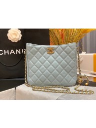 Fashion Chanel mini Shoulder Bag Lambskin&Gold-Tone Metal AS3259 sky blue HY11635Of26