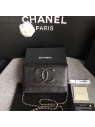 Fashion Chanel WOC Original Calfskin Leather Black Shoulder Bag 33814 Silver HY26025OM51