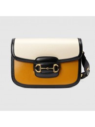 Fashion Gucci Horsebit 1955 shoulder bag 602204 Burnt orange and white leather HY8022wc24
