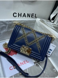 Fashion Small BOY CHANEL Handbag Crumpled Calfskin & Gold-Tone Metal A67085 dark blue HY2300OM51