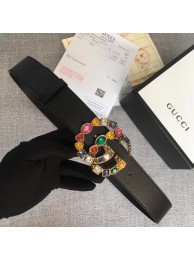 First-class Quality Gucci Leather belt with crystal Double G buckle 513184 black HY18392VJ28