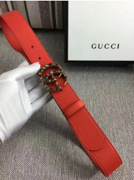 Gucci 34mm Leather Belt GG57001 Red HY23339Zf62