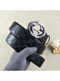 Gucci 38mm Leather Black Belt GG57098 Silver HY3192uk46