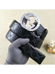Gucci 38mm Leather Black Belt GG57099 Silver HY20092su78