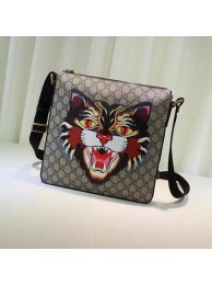 Gucci Angry Cat Print GG Supreme Flat Messenger Bag 473886 Black HY20609Xr72