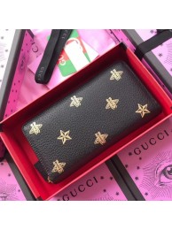 Gucci Bee Star leather zip around wallet 495062 black HY7998Nw52
