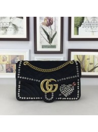 Gucci GG Marmont Embroidered Velvet Bag 443496 Black HY22592yj81