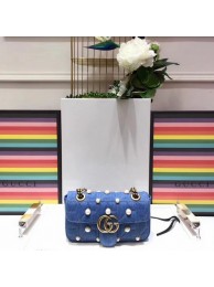 Gucci GG Marmont Matelasse Denim mini Bag 446744 Blue HY4748tQ92