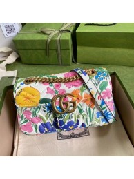 Gucci GG Marmont matelasse Mini Bag 446744 White flowers HY4365Mn81