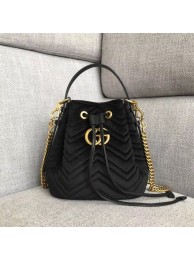 Gucci GG Marmont quilted leather bucket bag 525081 black suede HY15702Zw99