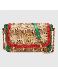 Gucci GG Marmont raffia small shoulder bag 574433 Red and green HY5807gN72