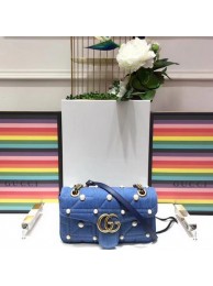 Gucci GG Marmont Small Chevron Shoulder Bag 443497 Blue HY17330rf73
