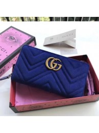 Gucci GG Marmont Velvet Zip Around Wallet 443123 Blue HY8728Nw52