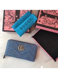 Gucci GG Marmont Zip Around Wallet 443123 Blue HY21867gN72