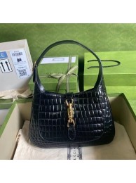 Gucci Jackie 1961 crocodile small shoulder bag 636709 black HY18863dN21