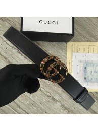 Gucci Leather belt with crystal Double G buckle 480199 black HY10106NP24