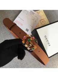 Gucci Leather belt with crystal Double G buckle 513183 Camel HY13780nB26