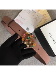 Gucci Leather belt with crystal Double G buckle 513183 dark pink HY13801kC27