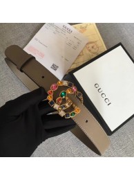 Gucci Leather belt with crystal Double G buckle 513183 grey HY20877aM39