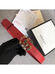 Gucci Leather belt with crystal Double G buckle 513183 red HY5554Gh26