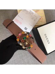 Gucci Leather belt with crystal Double G buckle 513184 dark pink HY2345lU52