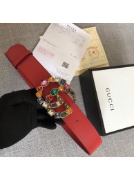Gucci Leather belt with crystal Double G buckle 513184 red HY11641xa43