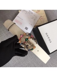 Gucci Leather belt with crystal Double G buckle 513184 white HY18346CI68