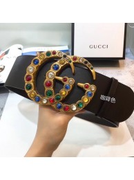 Gucci Leather belt with crystal Double G buckle 550111 Chocolates HY9614fj51