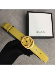 Gucci Leather belt with Double G buckle 406831 yellow HY7052bT70